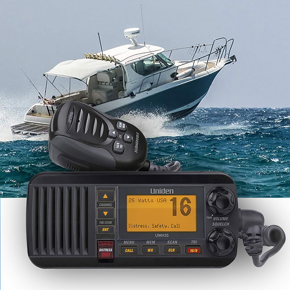 Uniden® 25-Watt Fixed-Mount VHF Marine Radio with DSC, UM435, Black in Black - thumbnail 2