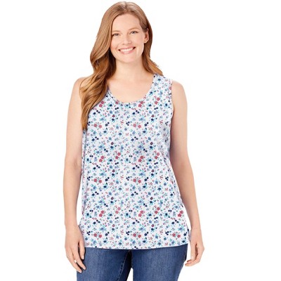 Woman Within Plus Size Perfect Printed Scoopneck Tank