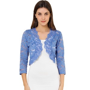 INSPIRE CHIC Women's Elegant 3/4 Sleeve Sheer Floral Lace Open Front Crop Shrug - 1 of 4