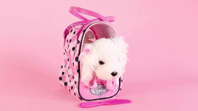 Pucci Pups Pink &#38; Black Spot Print Glam Bag with Maltese Stuffed Animal, 2 of 7, play video