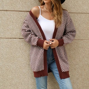 Coolmee Women's Striped Cardigan Long Sleeve Open Front Sweater Knit Oversized Casual Loose Sweater - 1 of 4