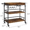 Coucheta 3-Tier Industrial Bar Cart with Wine Rack & Glass Holder, Rolling Serving Cart with Removable Tray, - 3 of 4