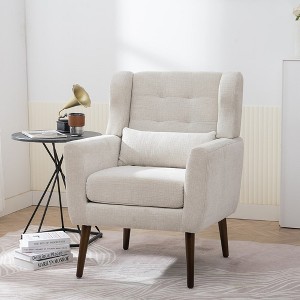 37.6' Tall Modern Accent Chair, Upholstered Foam Filled Reading Chairs With Cushion And High Backrest, Chenille Fabric Lounge Tufted Armchair - 1 of 4