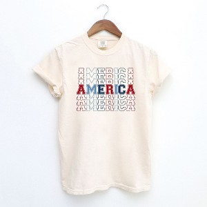 Simply Sage Market Women's America Stacked Short Sleeve Garment Dyed Tee - 1 of 2