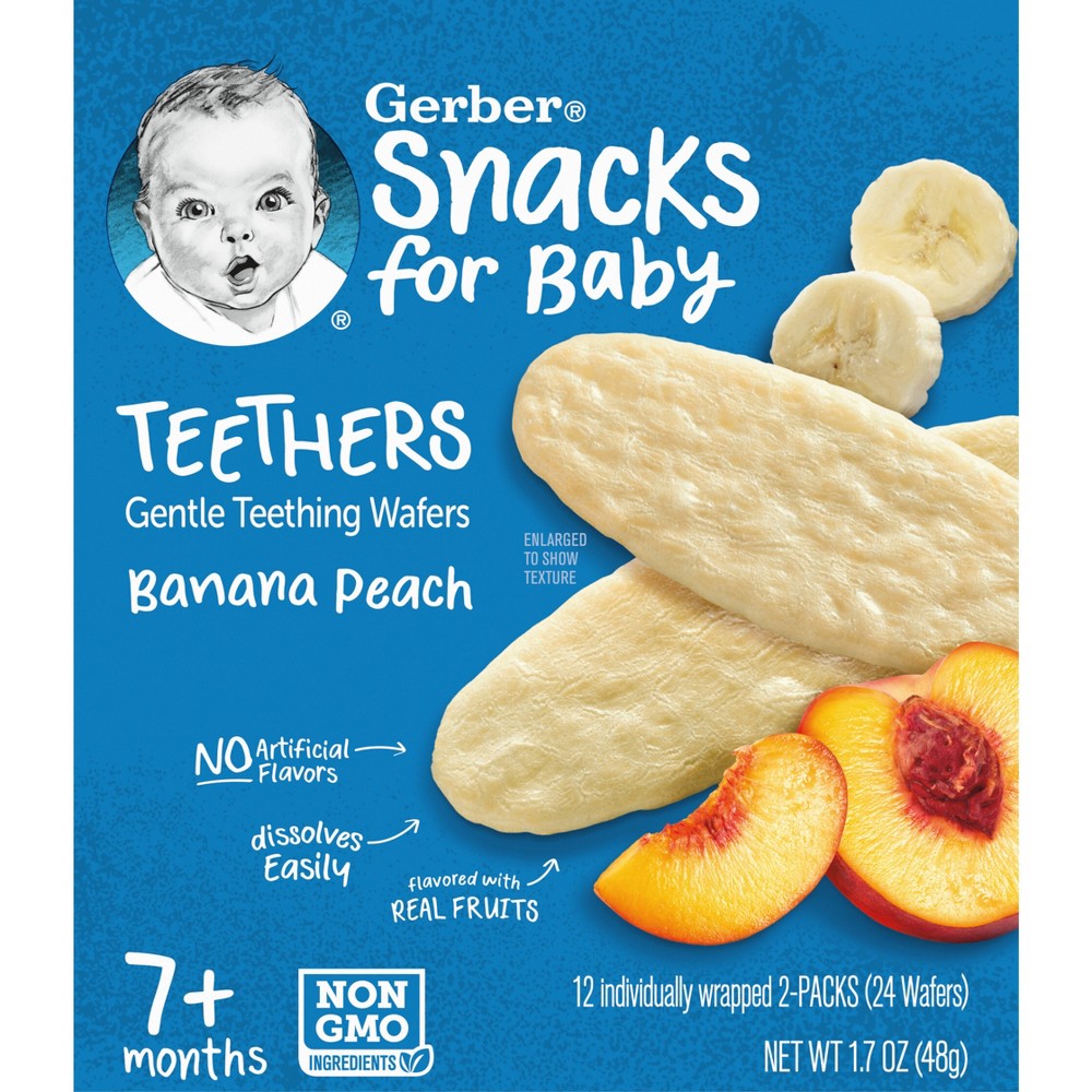 Gerber Baby Food Banana Peach Teething Wafer Baby Snack - 12ct/1.7oz Total