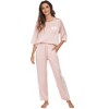 cheibear Womens Satin Sleepwear Lounge with Pants Nightwear 3/4 Sleeves Pajama Set - 2 of 4