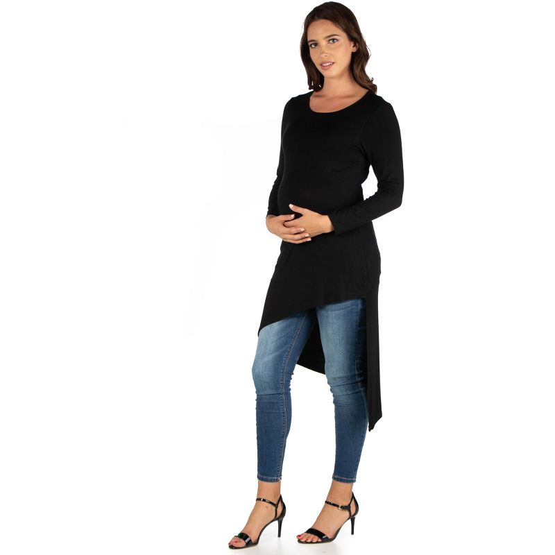 24seven Comfort Apparel Womens Long Sleeve Knee Length Asymmetrical Maternity Tunic Top, 2 of 5