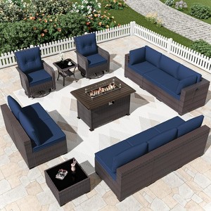 ALAULM Patio Furniture Set, Rattan Wicker Outdoor Conversation Sets, Outdoor Furniture Sofa Set w/43in Propane Fire Pit Table and 4" Cushion - 1 of 4
