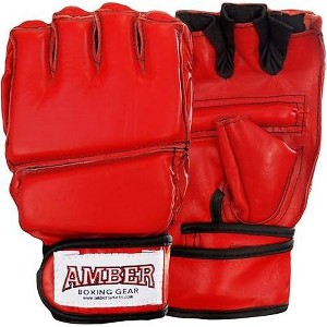 Amber Fight Gear Premium Leather Grappling Gloves – Enhanced Grip, Wrist Support, Breathable Comfort for MMA & Clinch Fighting, Red, Small" - 1 of 1