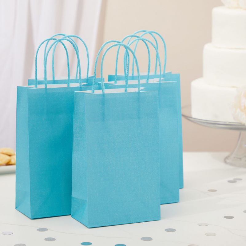 Blue Panda 25 Pack Small Paper Gift Bags with Handles for Party Favors, Bulk Shopping Merchandise Bags, Teal 9 x 5.5 x 3 In, 3 of 8
