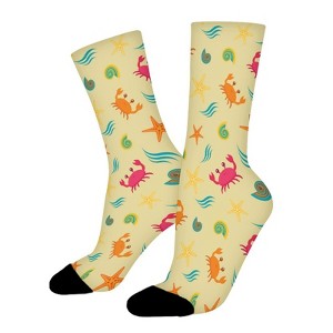 Crabs Shells Starfish Women Printed Crew Socks Funny Funky Socks Soft Polyester Novelty Gifts for Artists Men - 1 of 1