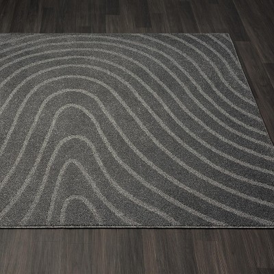 Anthracite Geometric Wave 6' x 9' Synthetic Area Rug