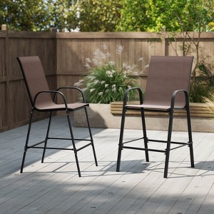 Costway 2 PCS Outdoor Bar Stools 29" Fabric Bar Height Stools with Armrests & Footrest Brown/Black/Gray/Beige/Navy - 1 of 4