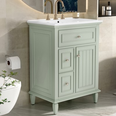 KTMBDW 24" Bathroom Vanities with Sink Combo, Modern Thickened Wood Bathroom Storage Cabinet w/Undermount Sink