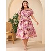 Women's Off The Shoulde Vintage 1950s Ruffle Floral Cocktail Party Dress with Puff Sleeves - 2 of 4