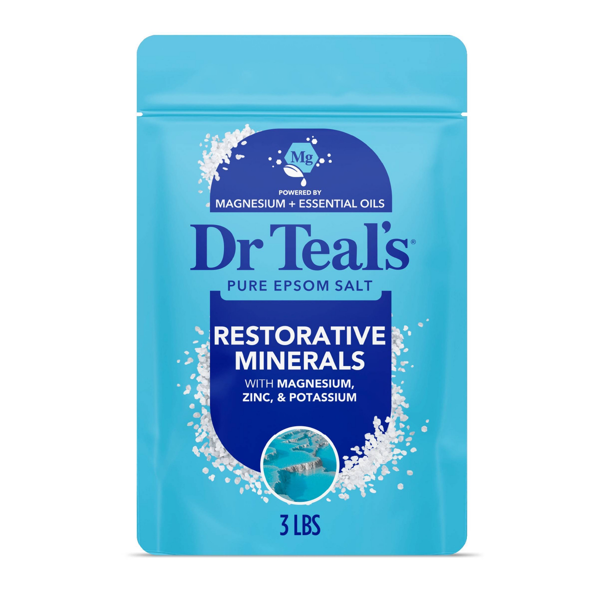 Dr Teal's Epsom Salt Magnesium Soak Restorative Minerals with Potassium & Zinc - 3lbs: Paraben-Free, Fresh Scent, Gusseted Bag