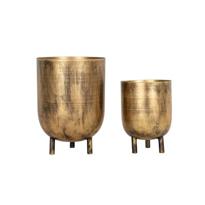 Set of 2 Footed Planters Brass Metal by Foreside Home & Garden