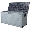 All-weather rolling storage bin—lockable 75-gallon capacity protects patio furniture/pool gear from sun/rain with reinforced resin construction. - 4 of 4