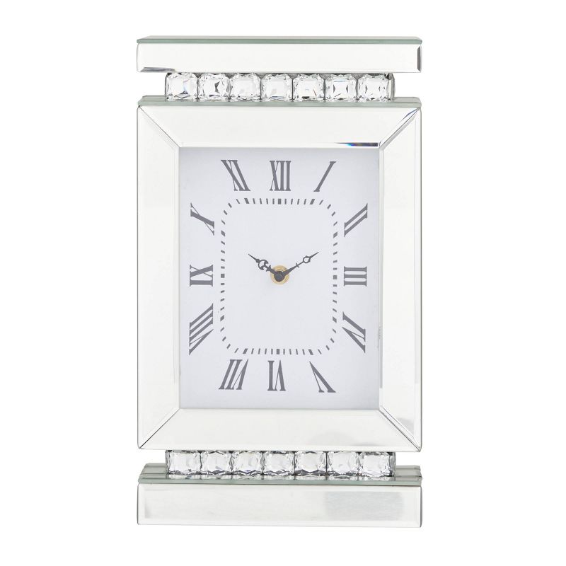 14&#34;x8&#34; Glass Mirrored Clock with Crystal Embellishments Silver - Olivia &#38; May, 5 of 7