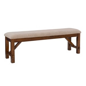 60" Jackson Traditional Wood Upholstered Tan Seat Bench Dark Hazelnut Brown - Powell - 1 of 4
