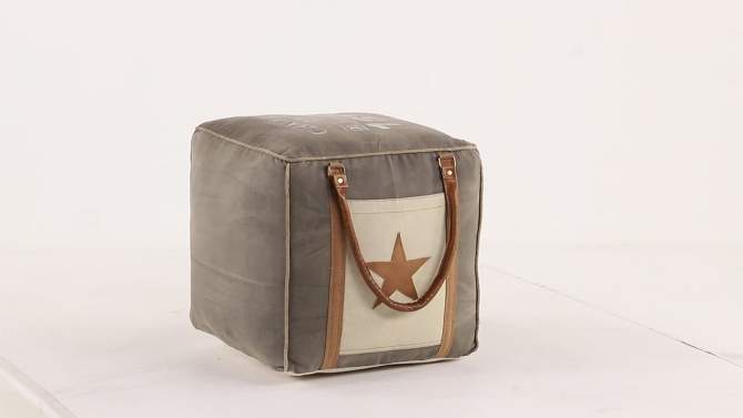 Canvas Pouf with Faux Leather Detail Gray - Olivia &#38; May, 2 of 11, play video