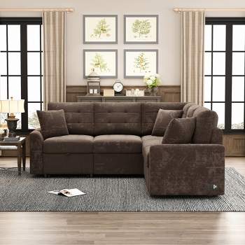 82.6" L-Shape Sofa Bed with Wheels, Pull-out Sleeper Sofa with USB Ports and Power Sockets - ModernLuxe