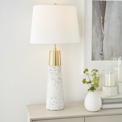 Elegant White and Gold Terrazzo 29" Ceramic Table Lamp