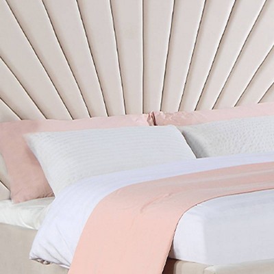Beige Velvet Queen Bed with Tufted Headboard and Metal Feet