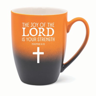 Elanze Designs The Joy Of The Lord Is Your Strength Nehemiah 8:10 Two Toned Ombre Matte 10 ounce New Bone China Coffee Tea Cup Mug, Orange and Black
