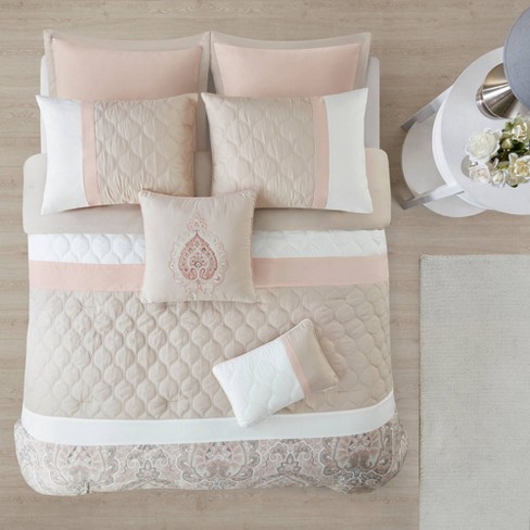 Queen Stacie Comforter Set Blush Pink, Pink Queen Size Bed Set