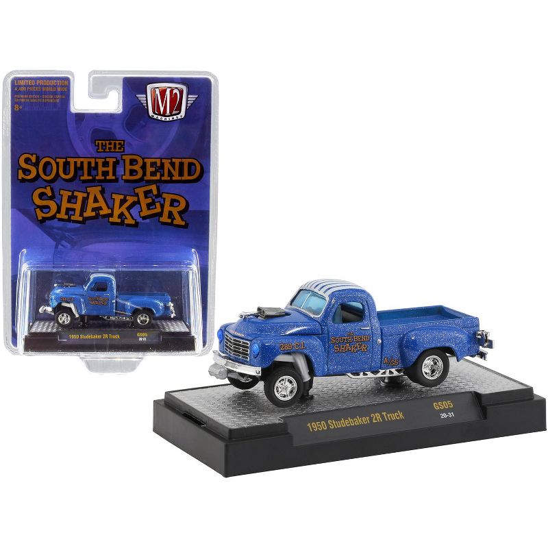 1950 Studebaker 2R Pickup Truck "The South Bend Shaker" Blue Heavy Metallic with White Stripes Ltd Ed 4400 pcs 1/64 Diecast Model Car by M2 Machines, 1 of 4
