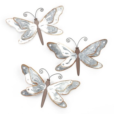 Lakeside Metal Wall Dragonflies - 3D Art with Vintage, Galvanized Look - Set of 3