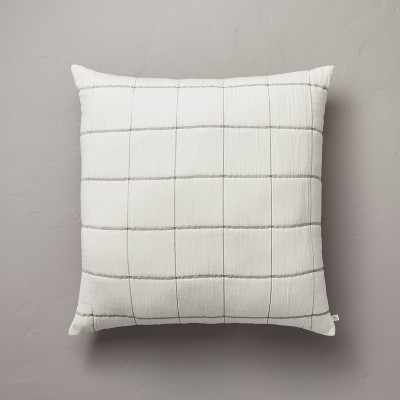Image of 26"x26" Grid Lines Matelassé Euro Bed Pillow Cream/Sage - Hearth & Hand™ with Magnolia
