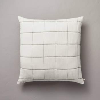 26"x26" Grid Lines Matelassé Euro Bed Pillow Cream/Sage - Hearth & Hand™ with Magnolia