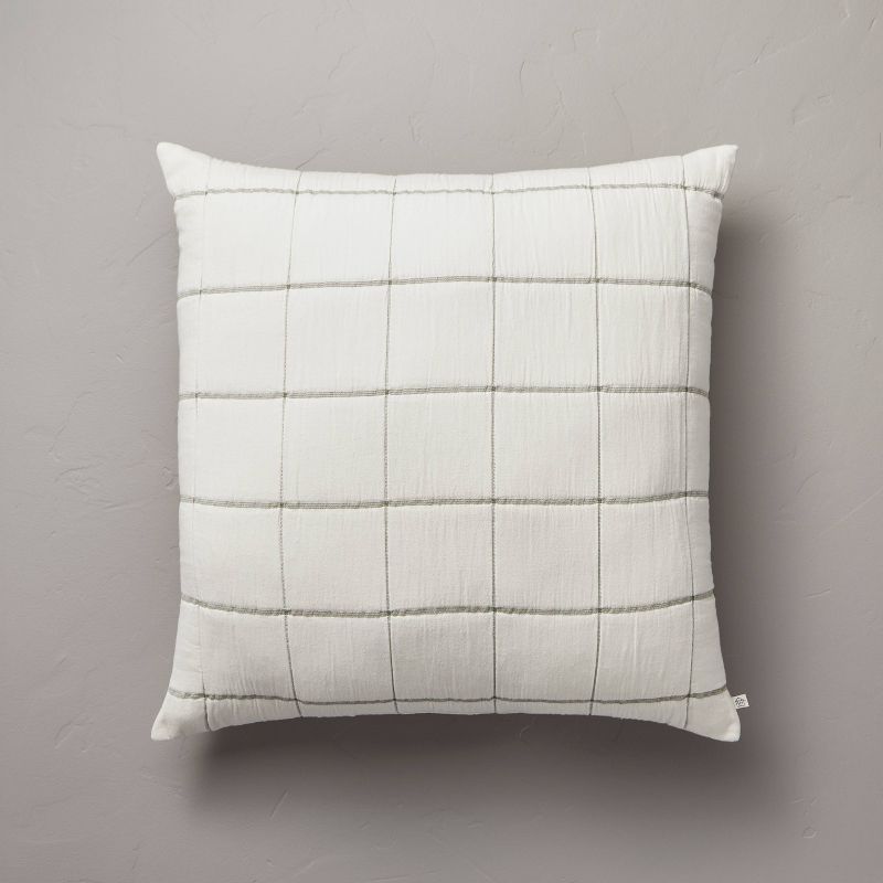 26&#34;x26&#34; Grid Lines Matelass&#233; Euro Bed Pillow Cream/Sage - Hearth &#38; Hand&#8482; with Magnolia, 1 of 5