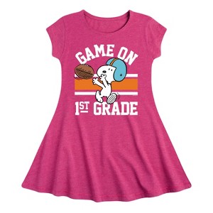 Girls' - Peanuts - Grade On 1st Grade Fit & Flair Cap Sleeve Dress - 1 of 2