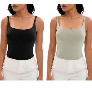 INSPIRE CHIC 2 Pcs Women's Square Neck Cami Vest Shelf Bra Adjustable Spaghetti Strap Tank Camisole - 1 of 4