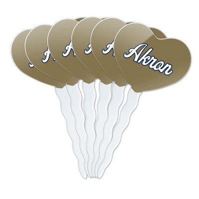 University of Akron Secondary Heart Love Cupcake Picks Toppers Decoration Set of 6