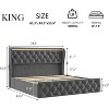 LED Platform Bed Frame with Velvet Upholstered Button Wingback Headboard, Charging Station, Metal Frame, Wooden Slats Support - 3 of 4