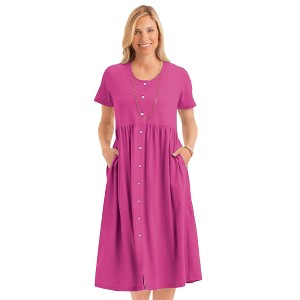 Collections Etc Easy Fit Button Front Scooped Neckline Knit Dress - 1 of 4