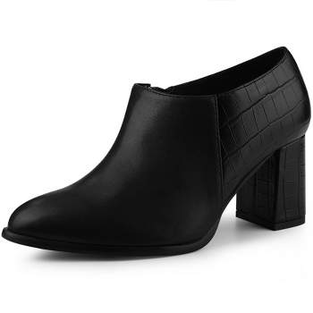 Allegra K Women's Pointy Toe Patchwork Chunky Heels Oxford Ankle Booties