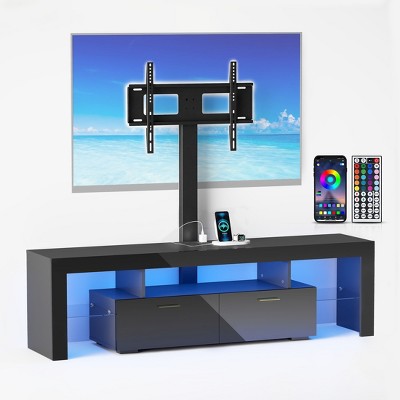 Skyzoo Modern TV Stand for 50/55/65" inch TV with Mount Swivel and LED Lights, TV Table for 65 inch TVs
