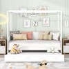 Twin Canopy Bed with Trundle, Wooden Twin Size Daybed Frame, Twin Sofa Bed, Platform Bed Frame with 4 Poster, White - 2 of 4
