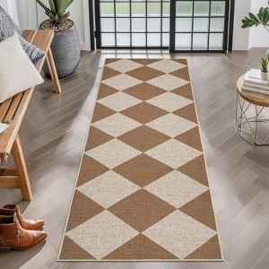 Coucheta Checkered Jute Runner Rug, Non-Slip Machine Washable Indoor Outdoor Rug, Farmhouse Style, Multi-Color & Size - 1 of 4