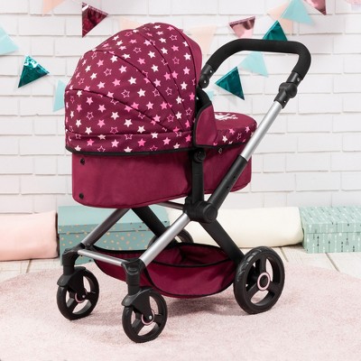 Burgundy and White Stars Doll Pram with Shoulder Bag
