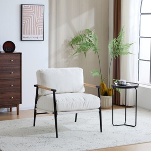 Modern Upholstered Accent Chair with Metal Frame and Wood Armrests for Living Room or Office-Cuddlewood - 1 of 4