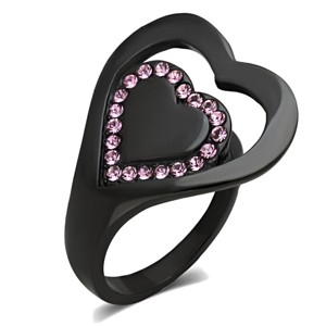 Slickblue Valentine’s Day Inspired Double Heart Ring, IP Black Stainless Steel, Synthetic Rose Crystals,Women's size 5–10 - 1 of 4