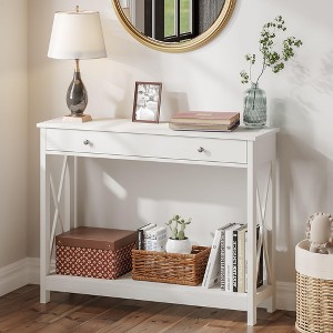 ORRD Farmhouse Console Table with Drawer & Storage Shelves, Entryway Sofa Table for Living Room, Hallway Organizer，Black - 1 of 4