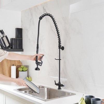 BWE Commercial Restaurant Pull-Down Double Handle Countertop Pre-Rinse Spray Utility Kitchen Faucet