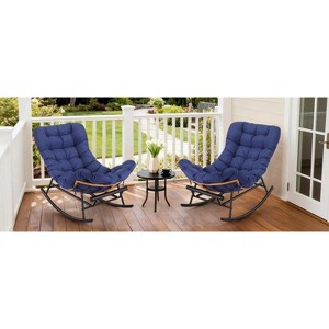 2PCS Papasan Rocking Chair with Footrest, Oversized PE Rattan Lounge Chair with Removable Cushion, for Patio & Living Room - 1 of 4